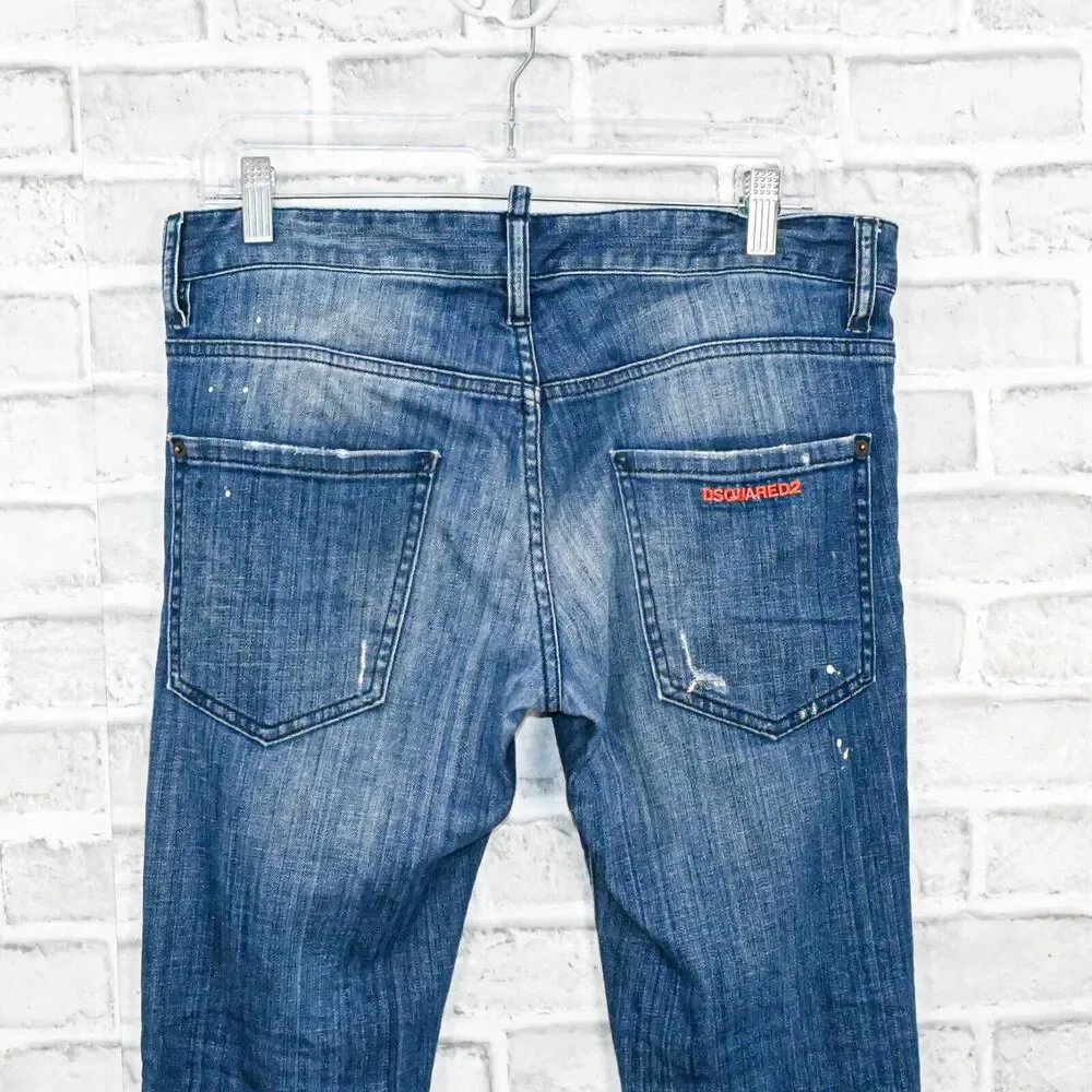 Men's Blue Distressed Straight-Leg Jeans